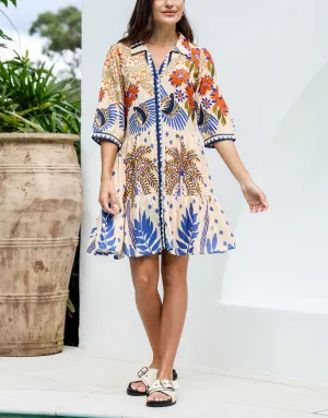 Granada Shirt Dress - Oatmeal/Cobalt