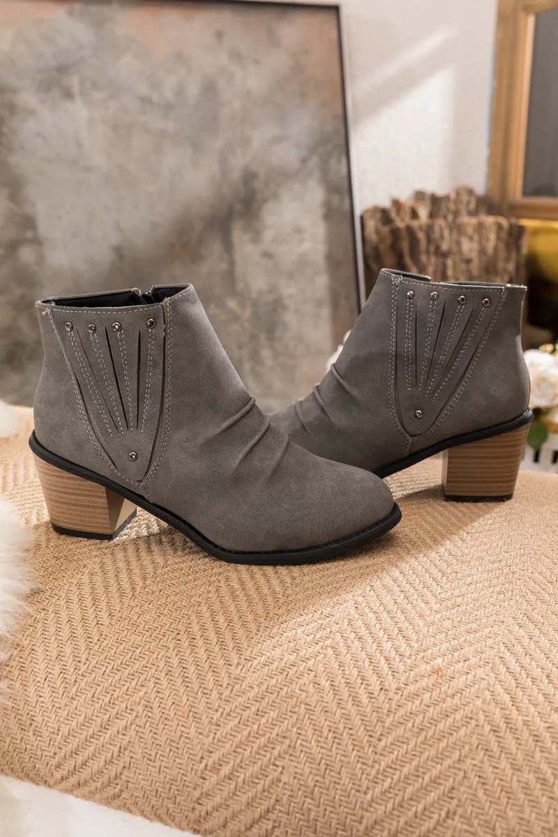 Grey Ruched Low Ankle Boots