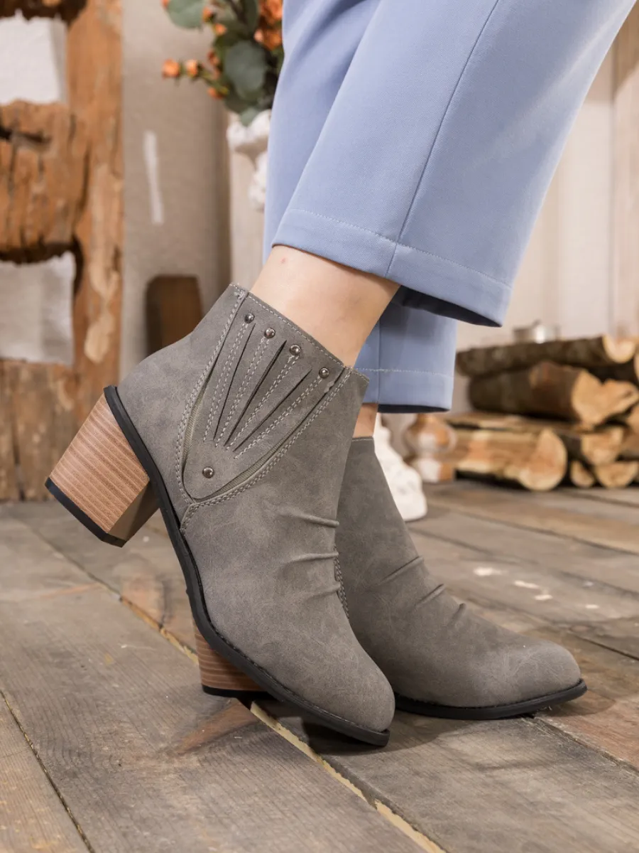 Grey Ruched Low Ankle Boots