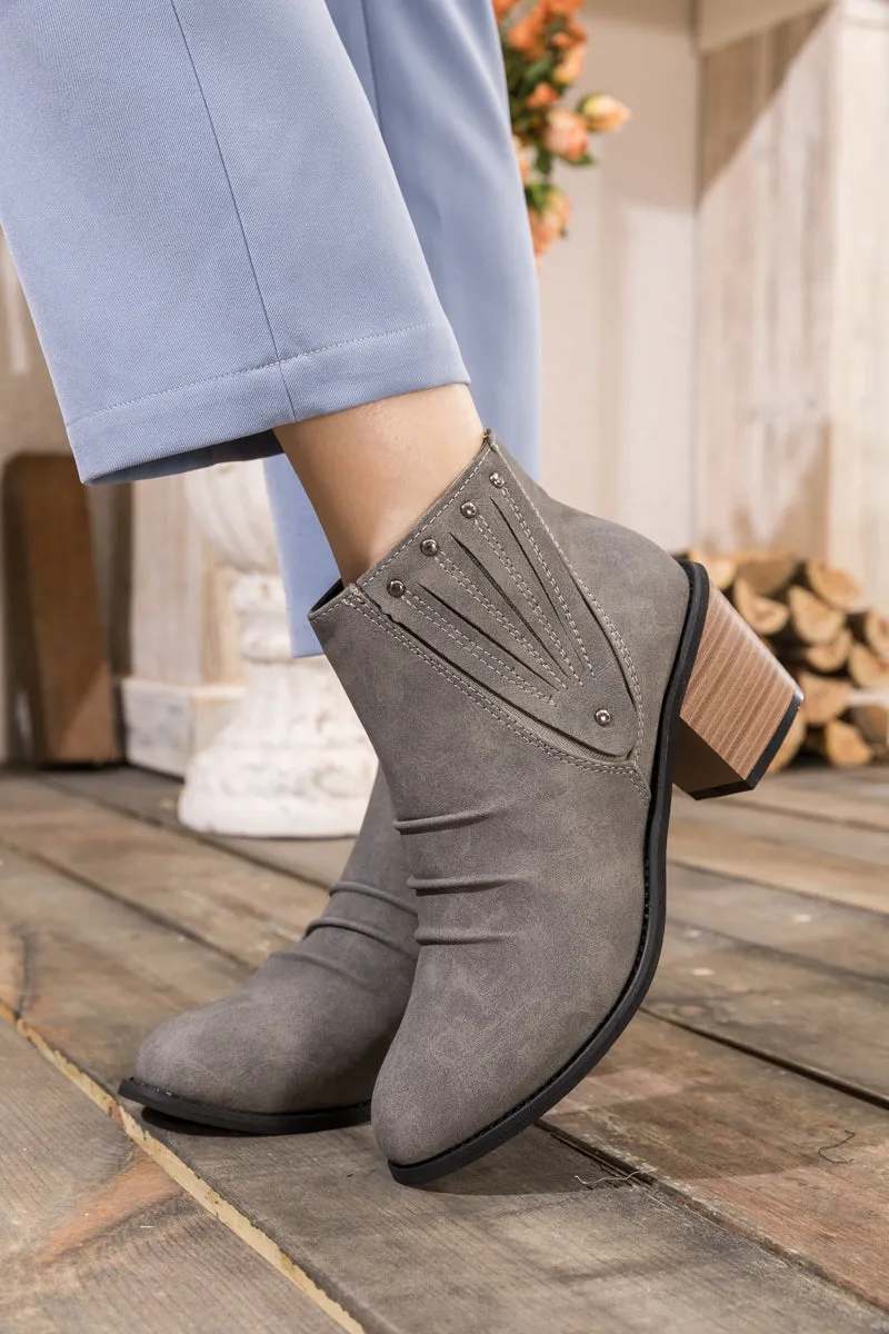 Grey Ruched Low Ankle Boots