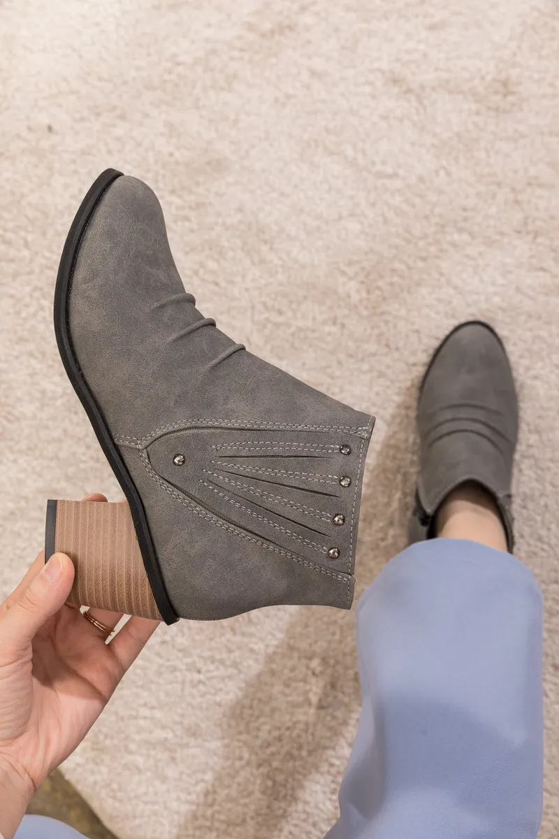 Grey Ruched Low Ankle Boots