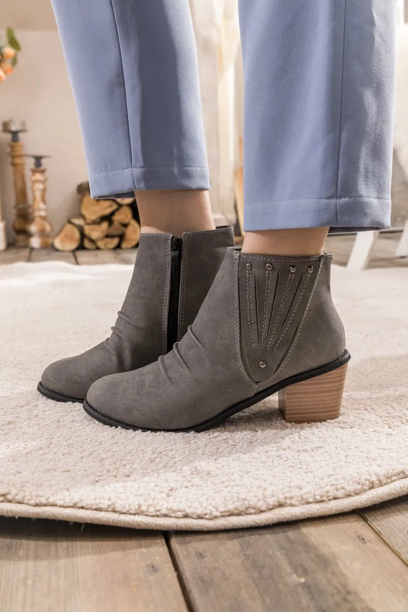 Grey Ruched Low Ankle Boots