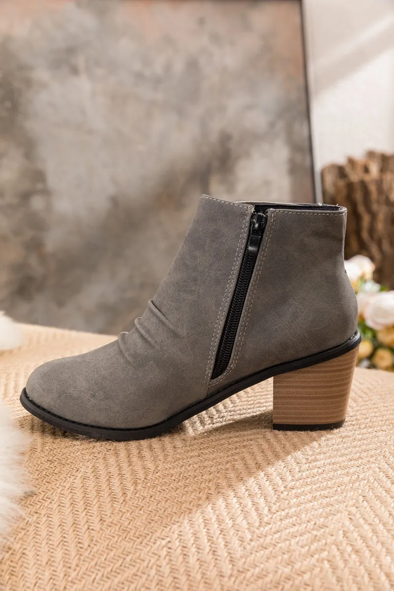 Grey Ruched Low Ankle Boots