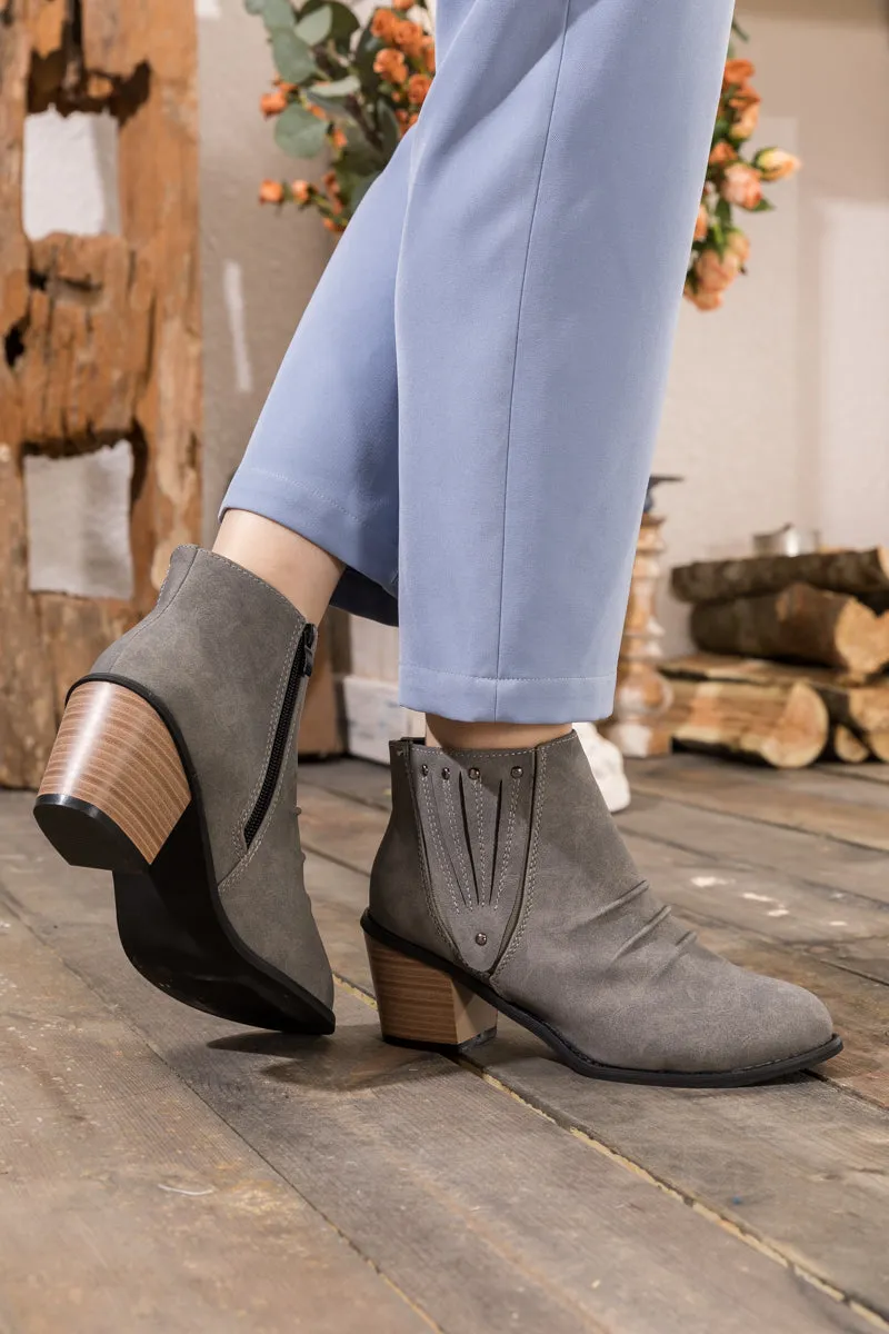Grey Ruched Low Ankle Boots