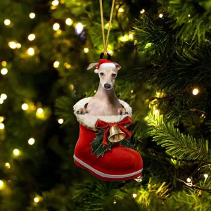 Greyhound (2)-1-In Santa Boot Christmas-Two Sided Ornament