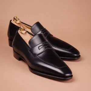 Handmade Black Leather Dress Loafers for Men