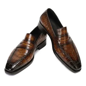 Handmade Brown Alligator Pattern Leather Shoes for Men