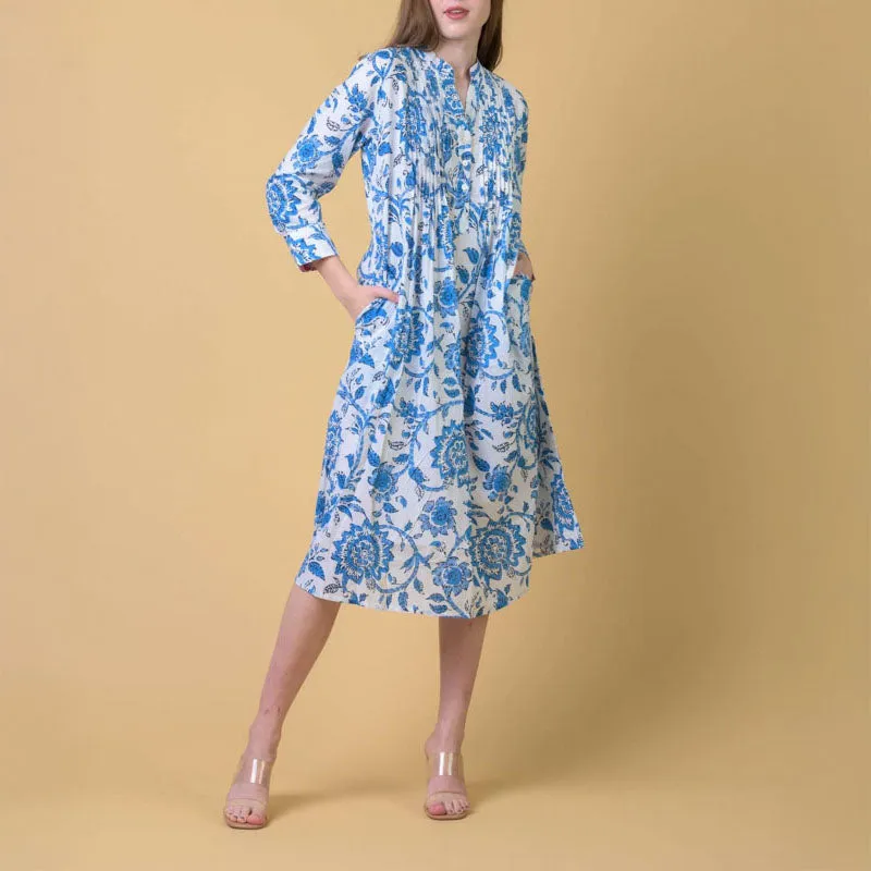 HANDPRINT DREAM APPAREL Phantom Dress in Runa Blue