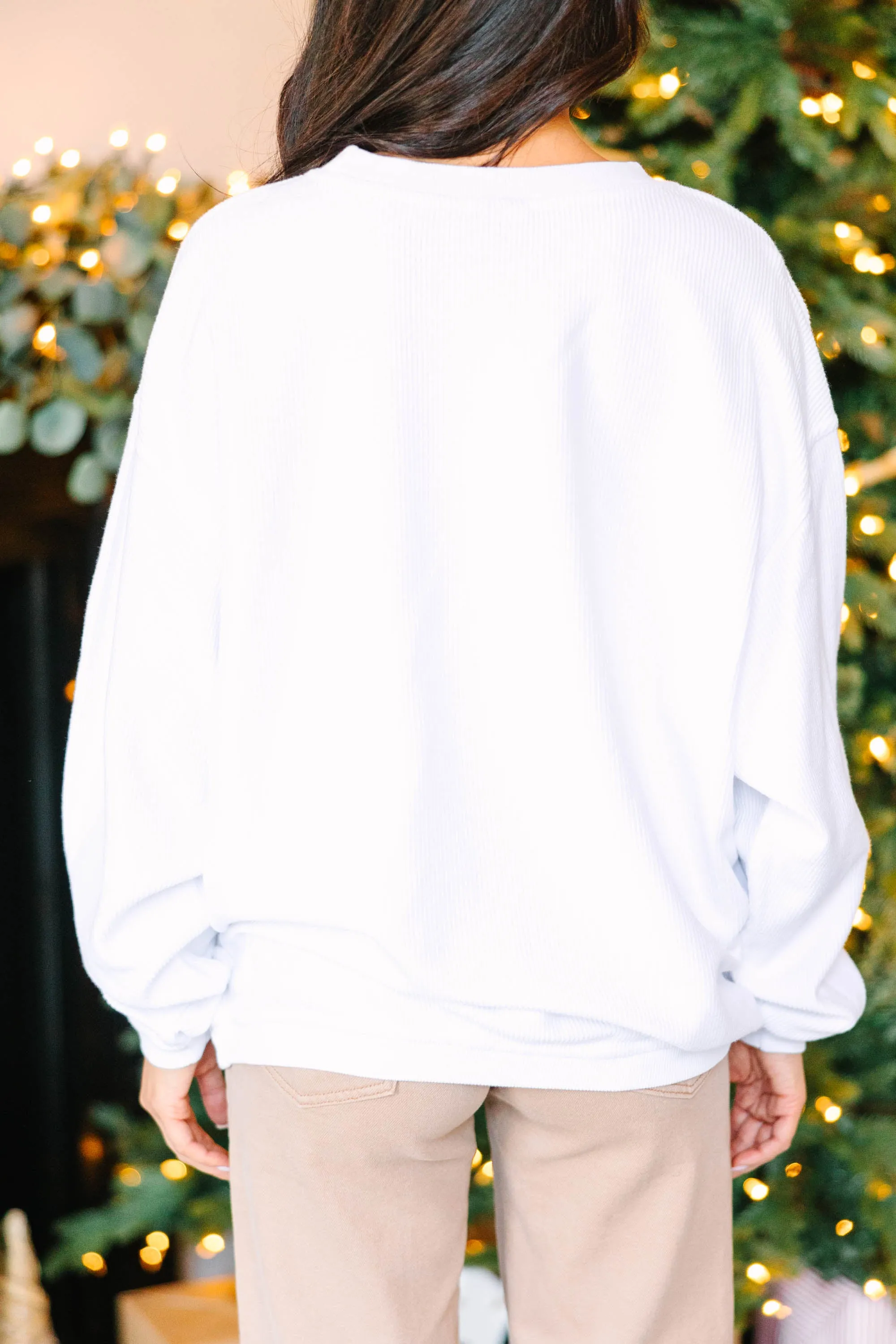 Holiday Cheer White Graphic Corded Sweatshirt