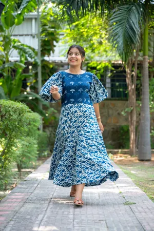Indigo Dabu Hand Block Printed Cotton dress