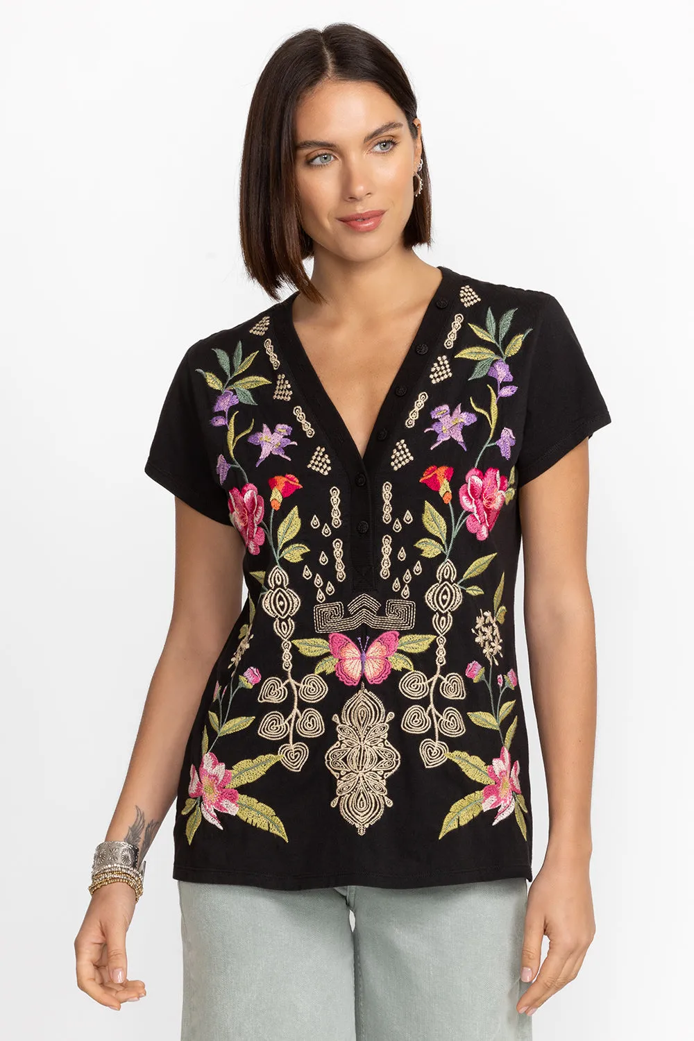 Johnny Was Button Neck Knit Tee - Dacie J14824-4
