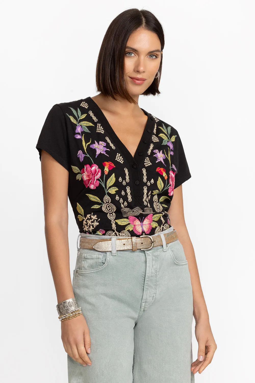 Johnny Was Button Neck Knit Tee - Dacie J14824-4