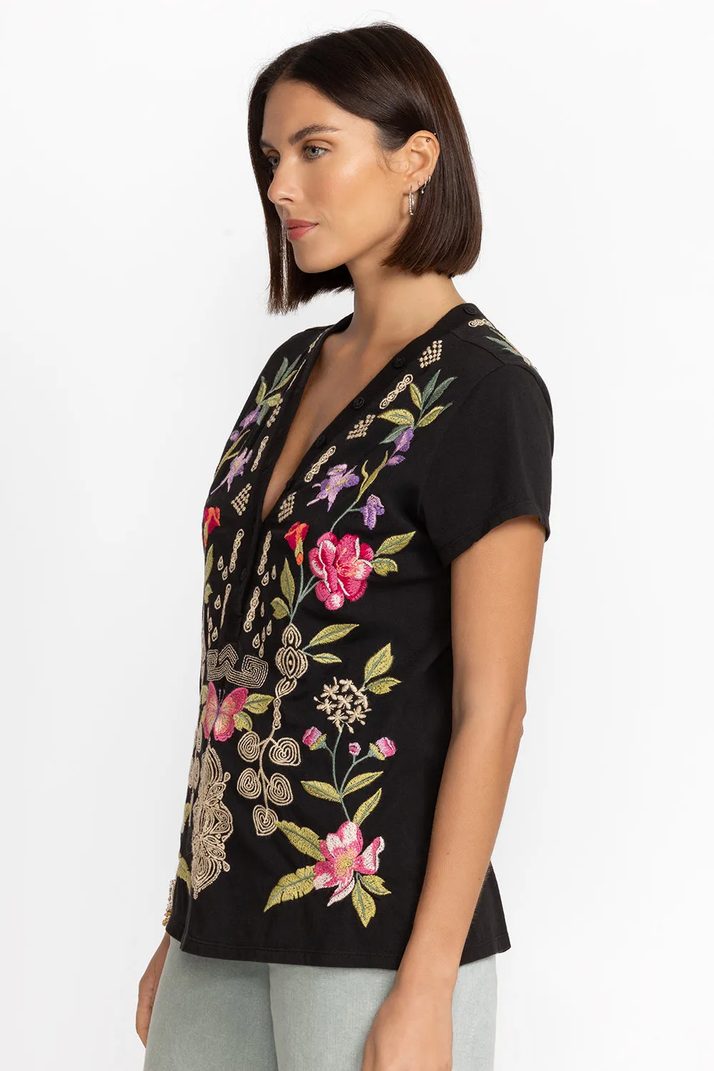 Johnny Was Button Neck Knit Tee - Dacie J14824-4