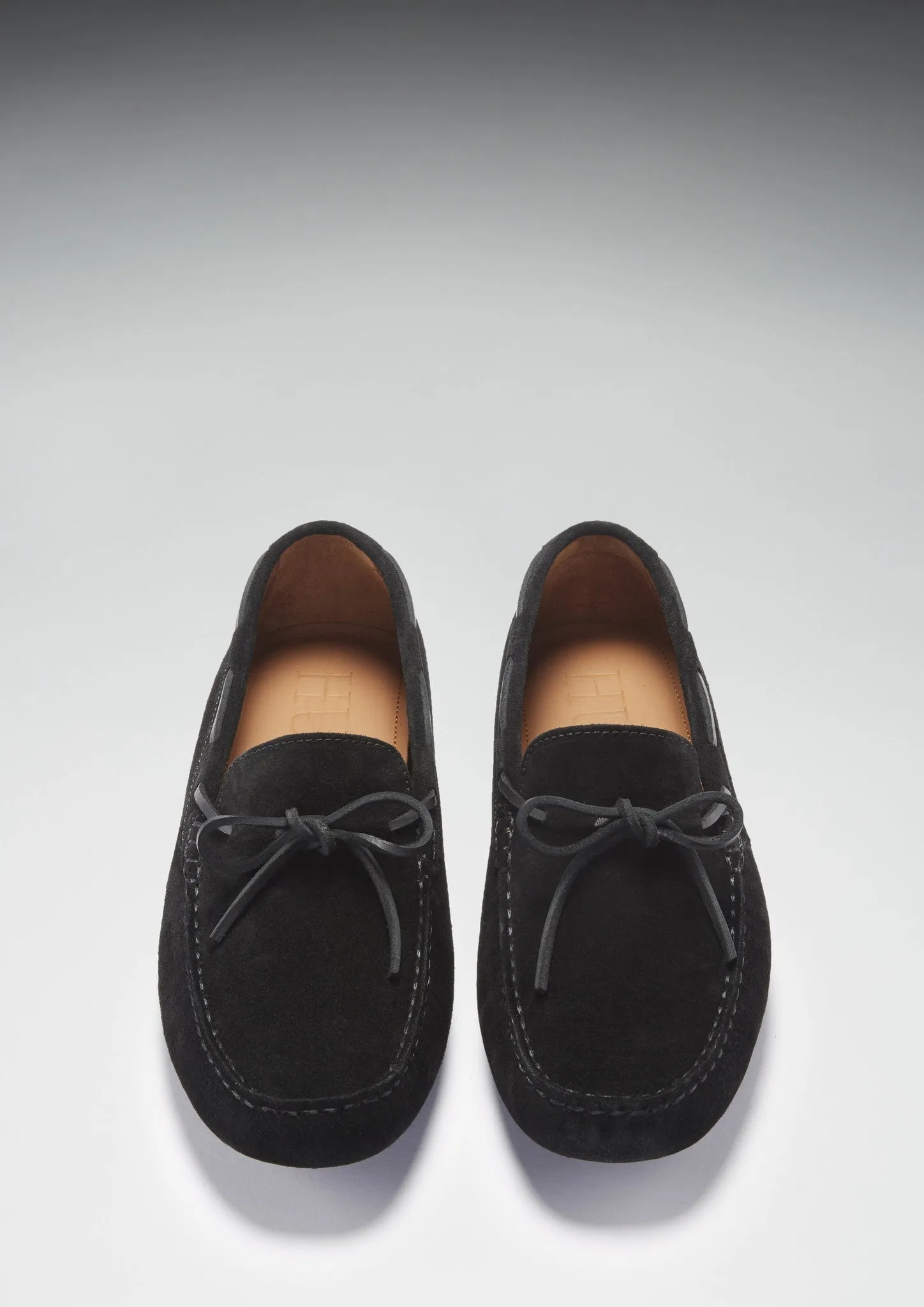 Laced Driving Loafers, black suede
