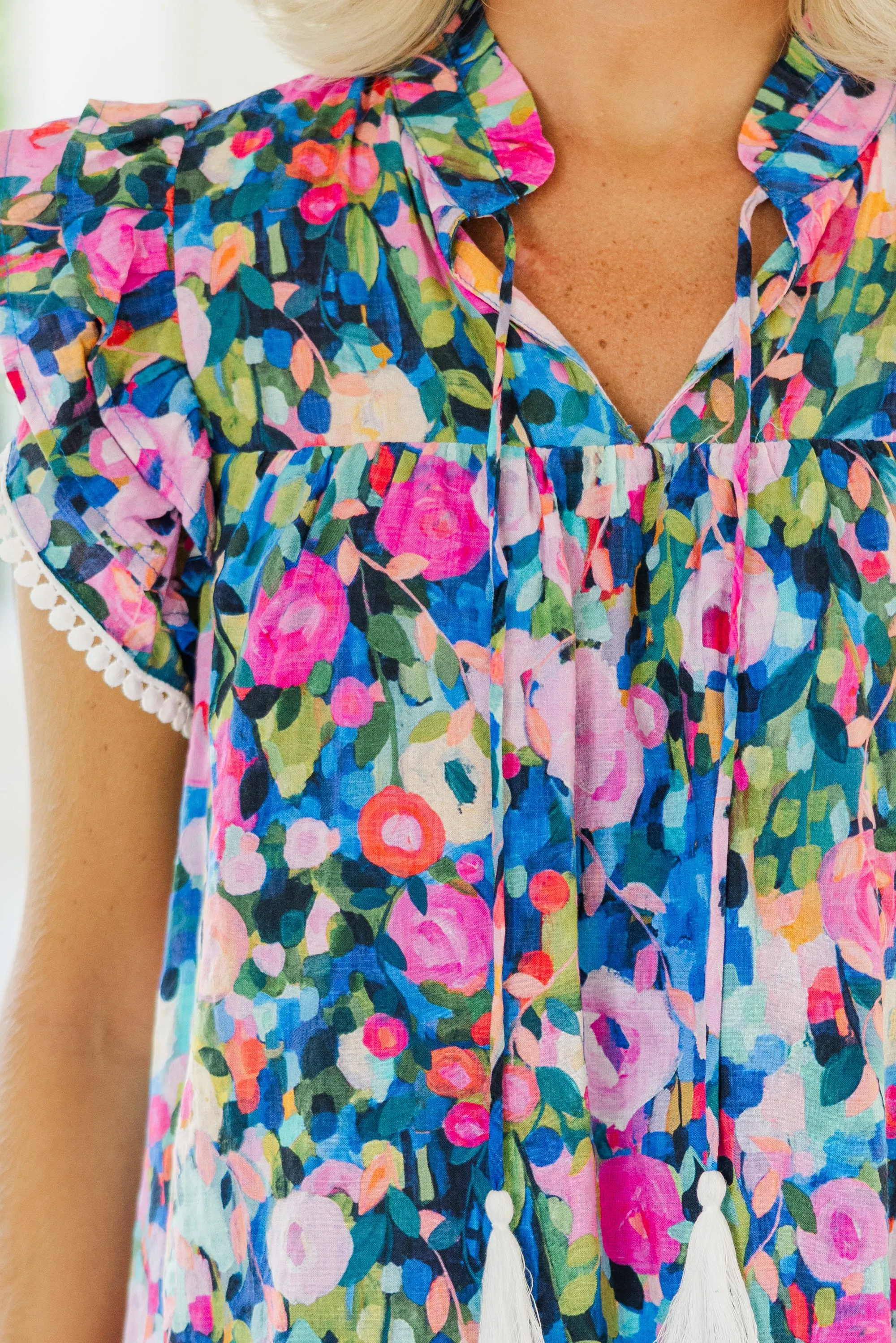 Leave It All Behind Navy Blue Floral Dress