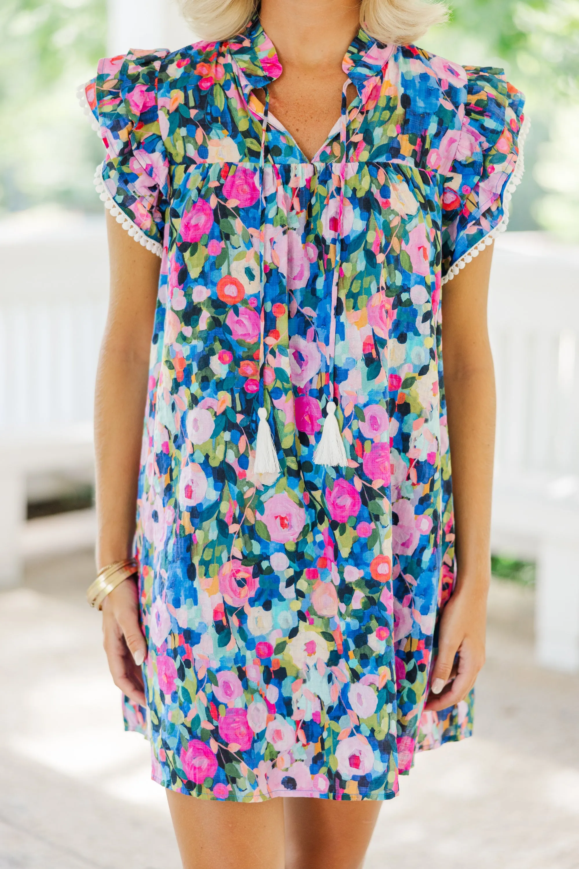 Leave It All Behind Navy Blue Floral Dress