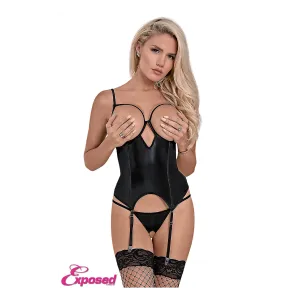 Liquid Onyx Cupless & Crotchless Merry Widow Set Black