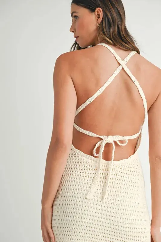 MABLE Crochet Crisscross Spaghetti Strap Mini Dress