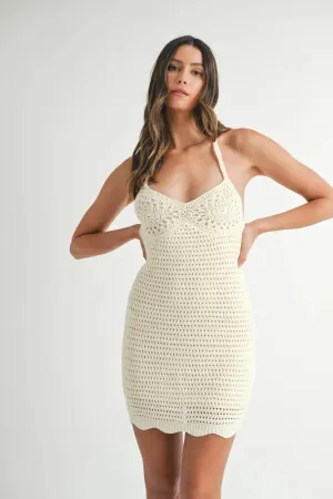 MABLE Crochet Crisscross Spaghetti Strap Mini Dress