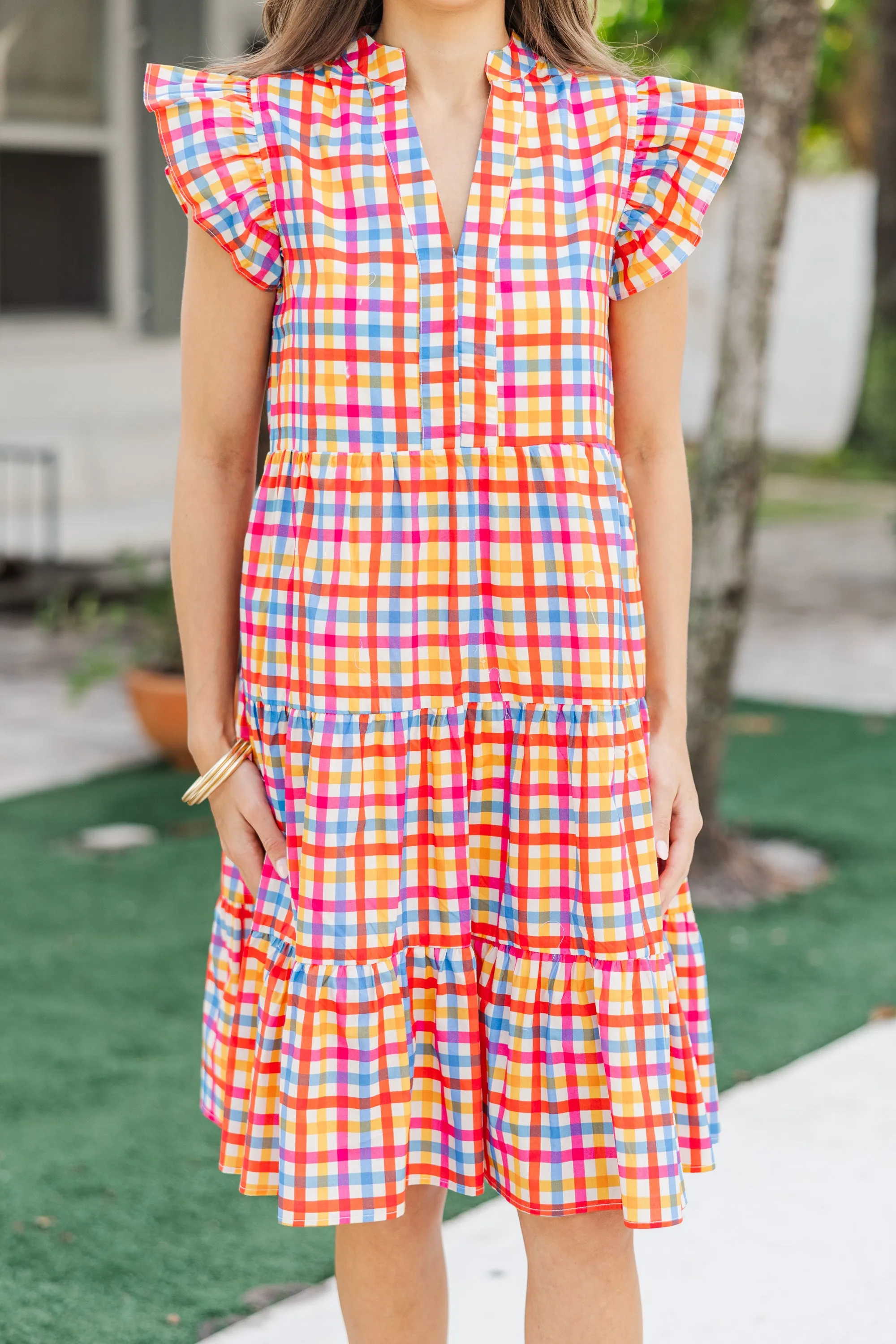 Make It Your Own Fuchsia Gingham Tiered Dress