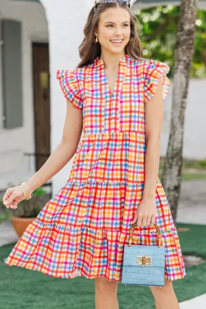 Make It Your Own Fuchsia Gingham Tiered Dress