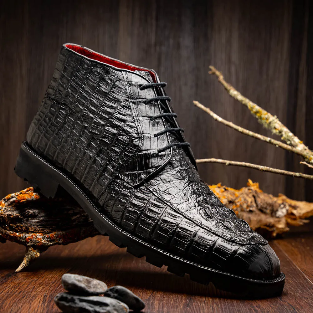 Marco Di Milano Martinelli in Black Caiman Crocodile Chukka Boots