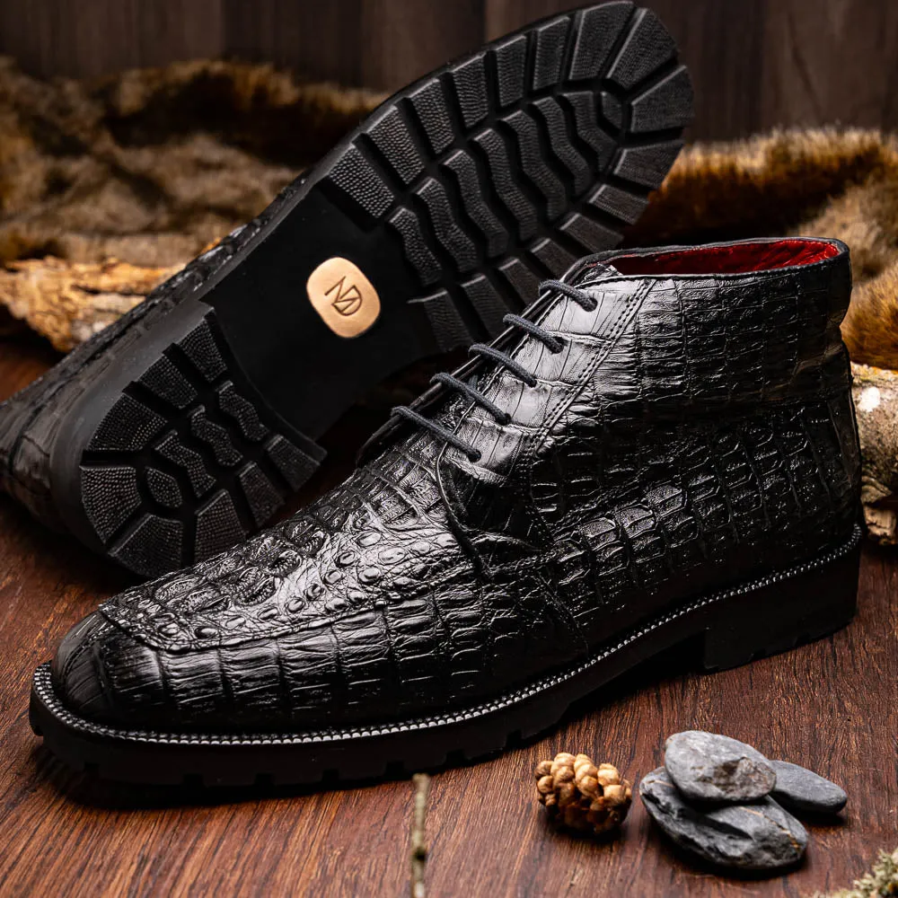 Marco Di Milano Martinelli in Black Caiman Crocodile Chukka Boots