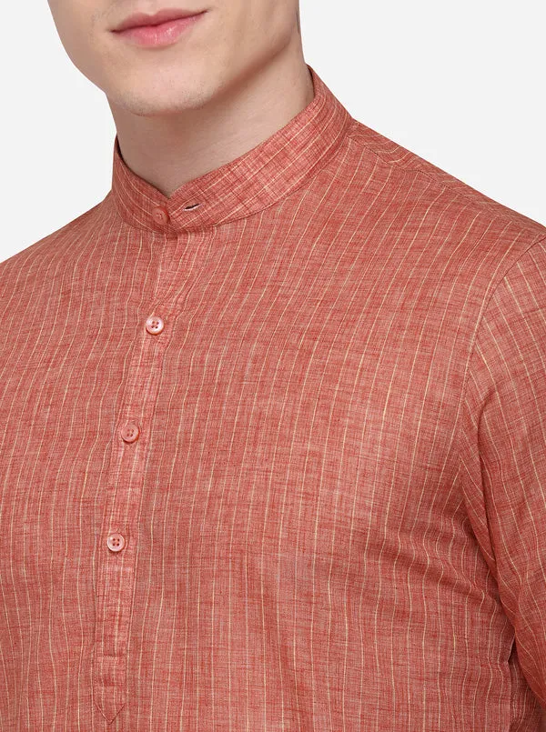 Maroon Striped Regular Fit Modi Kurta | JadeBlue