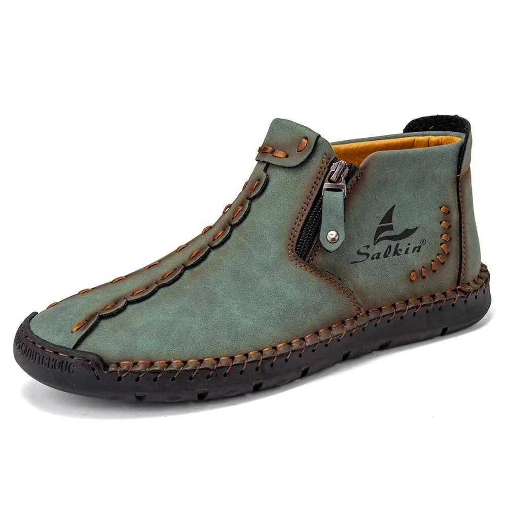 Middle Cut Outdoor Martin Boots Handmade Large Size Zipper Set Foot Men's Boots