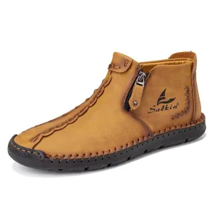 Middle Cut Outdoor Martin Boots Handmade Large Size Zipper Set Foot Men's Boots