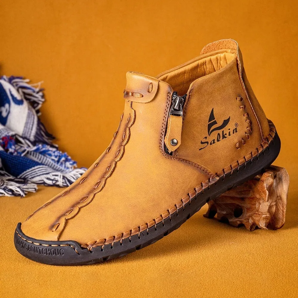 Middle Cut Outdoor Martin Boots Handmade Large Size Zipper Set Foot Men's Boots