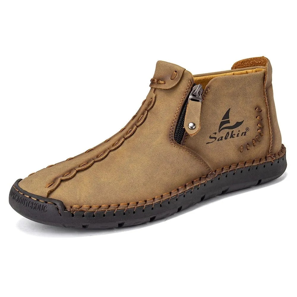 Middle Cut Outdoor Martin Boots Handmade Large Size Zipper Set Foot Men's Boots