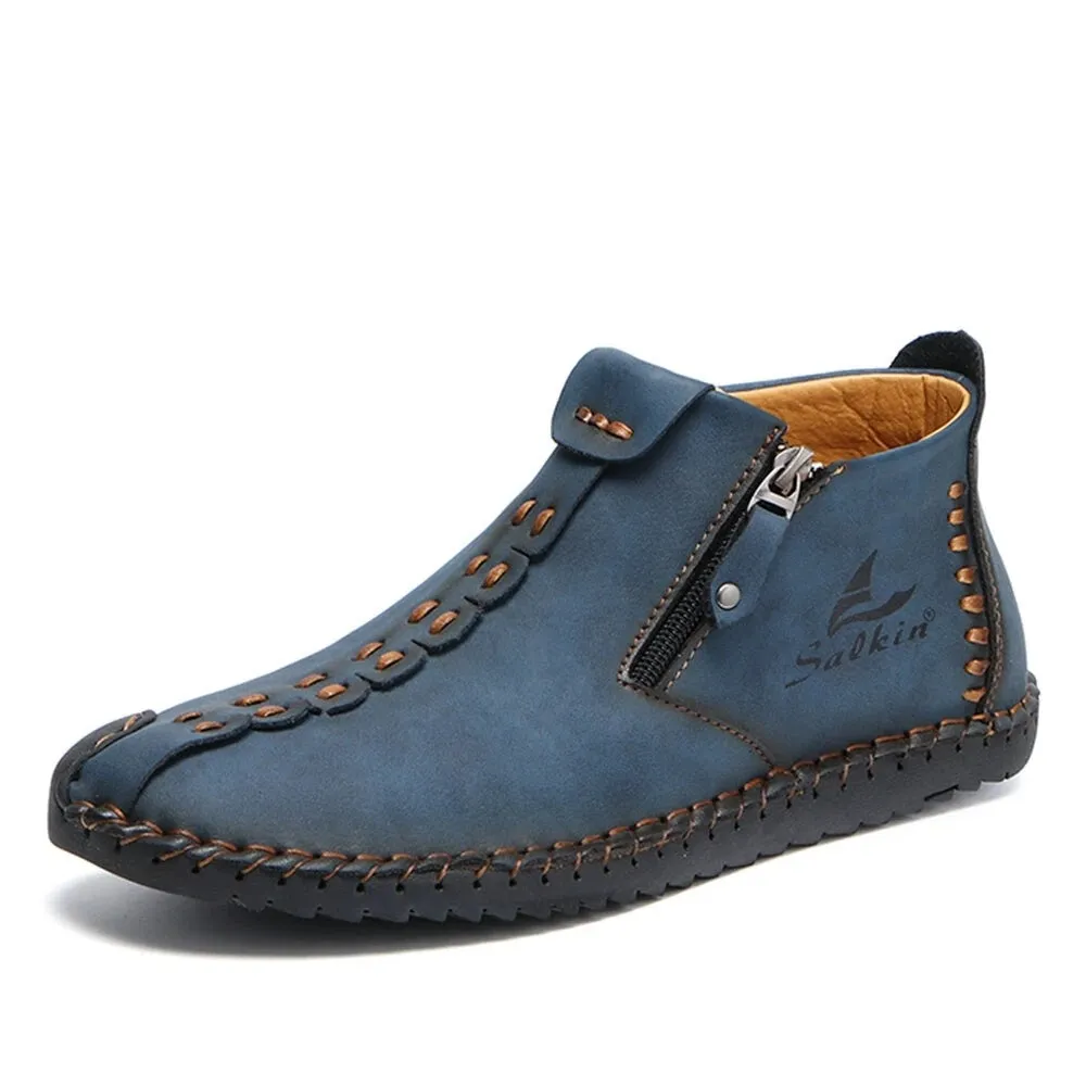 Middle Cut Outdoor Martin Boots Handmade Large Size Zipper Set Foot Men's Boots