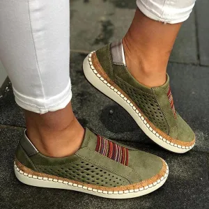 Olive Green Boho Slip-On Sneakers | Faux Suede | Perforated and Comfortable