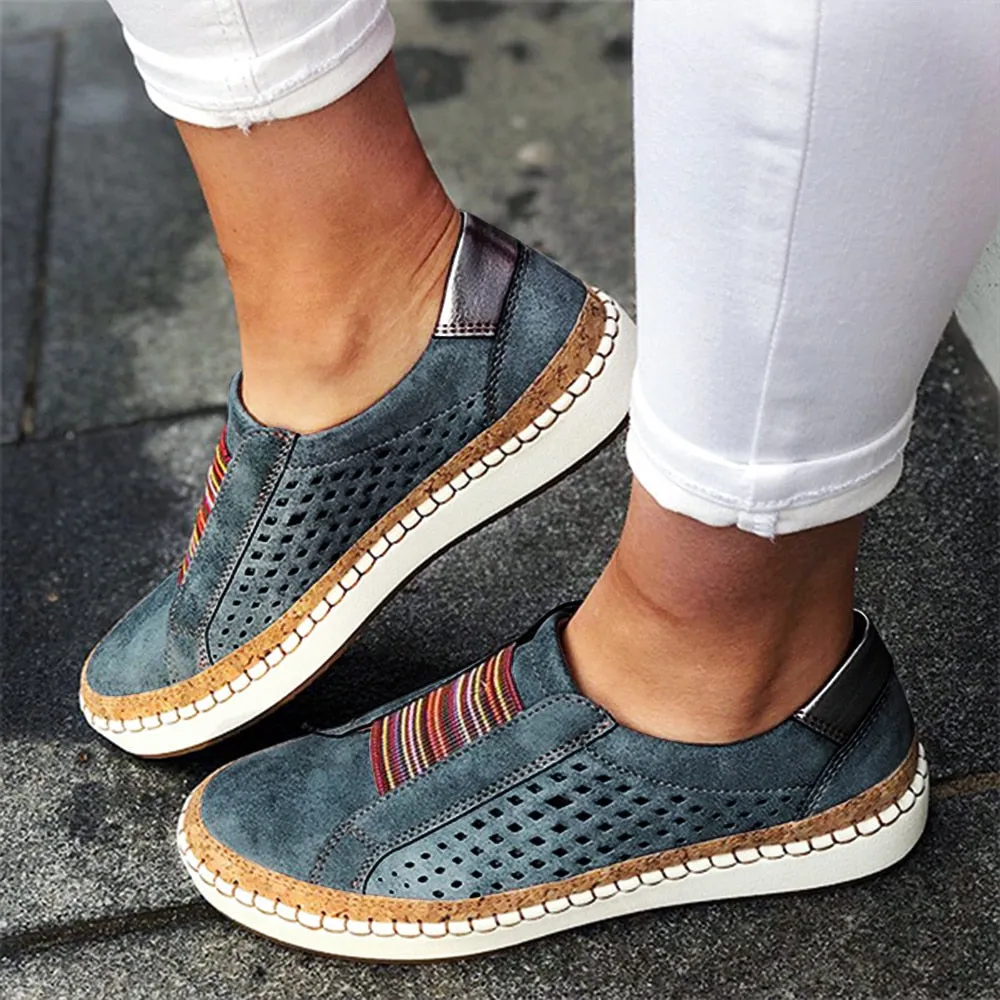 Olive Green Boho Slip-On Sneakers | Faux Suede | Perforated and Comfortable