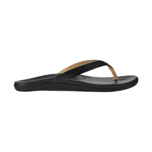OluKai Women's Honu Leather Beach Sandals - Black