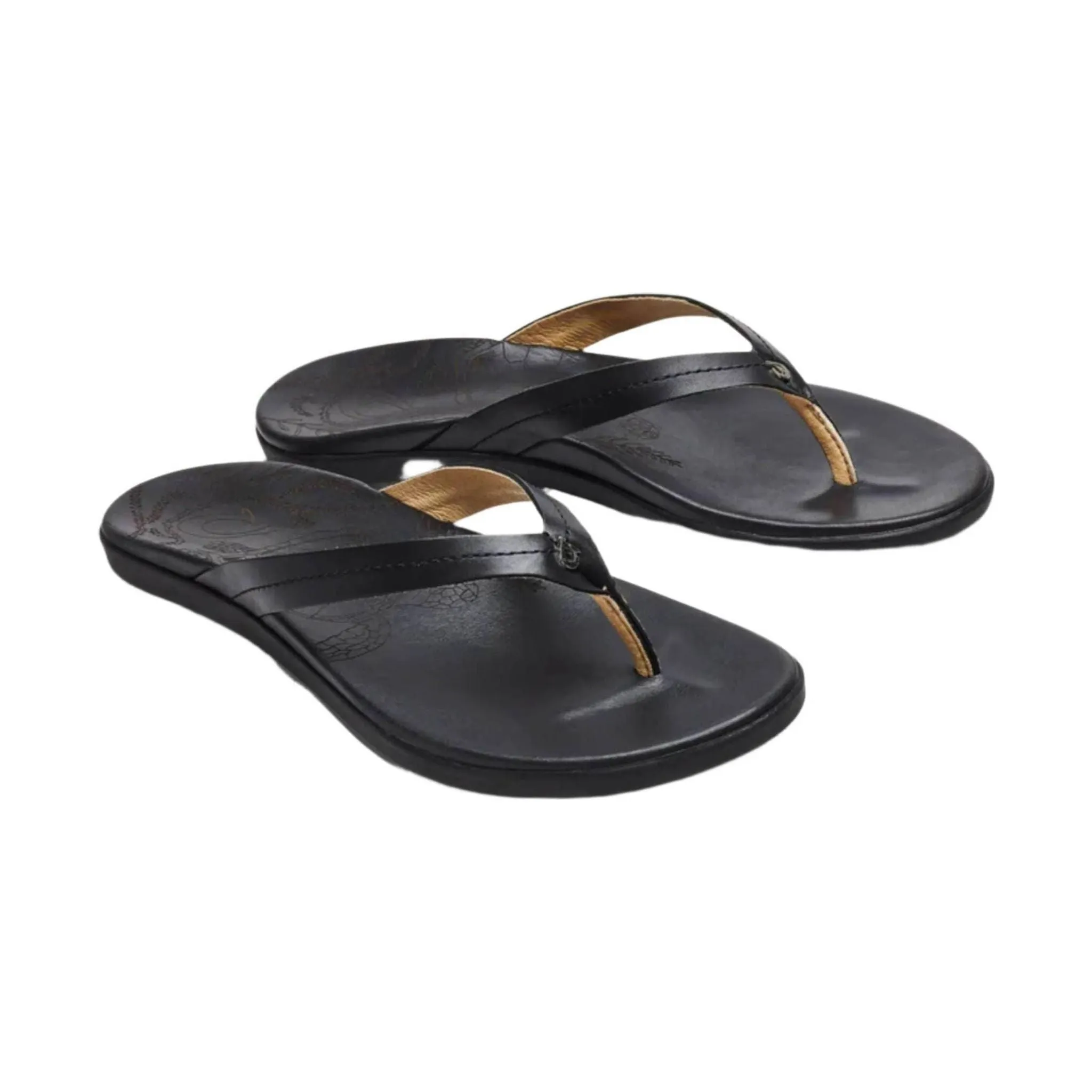 OluKai Women's Honu Leather Beach Sandals - Black