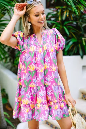 On My Mind Fuchsia Pink Floral Dress
