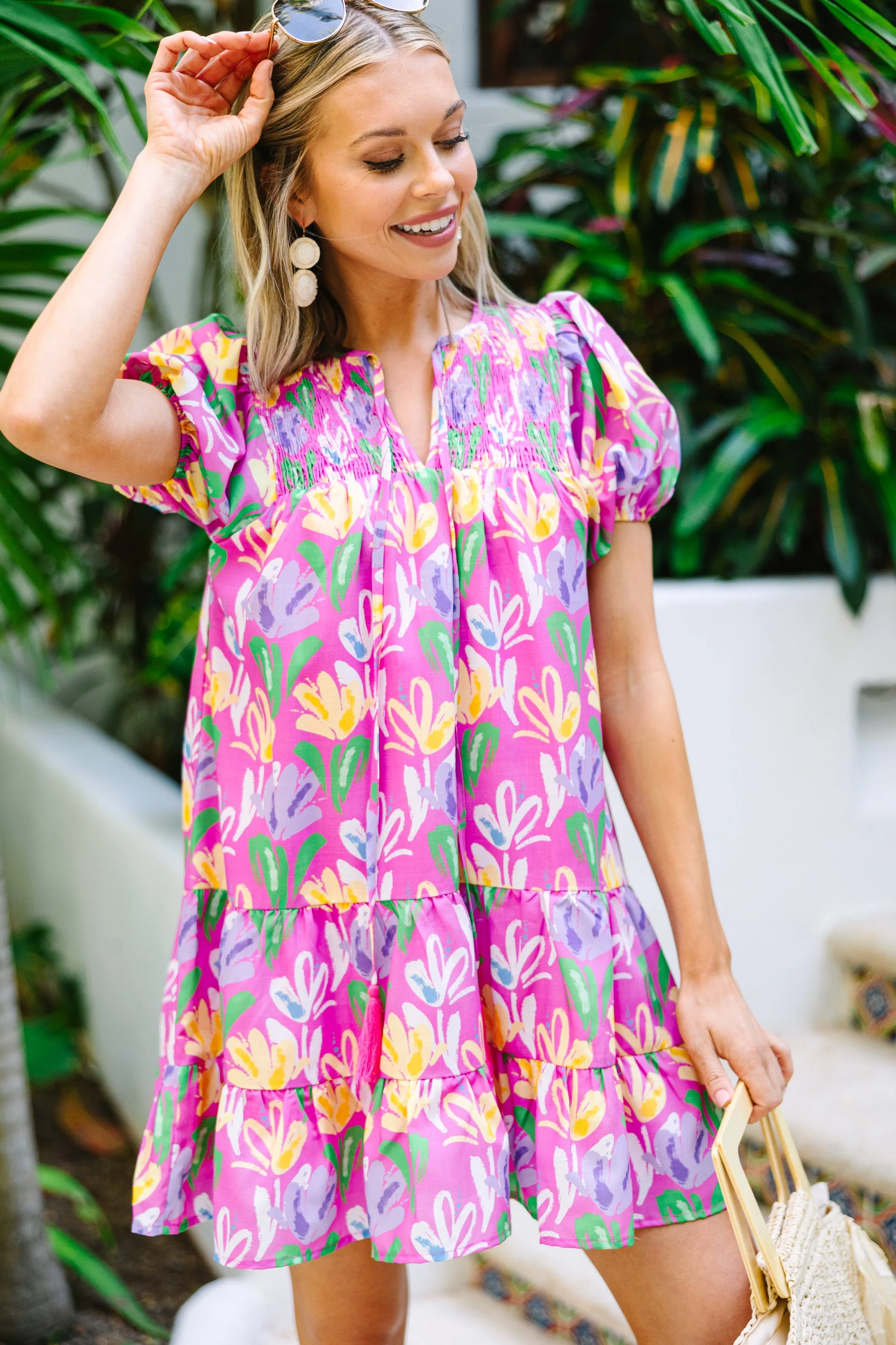 On My Mind Fuchsia Pink Floral Dress