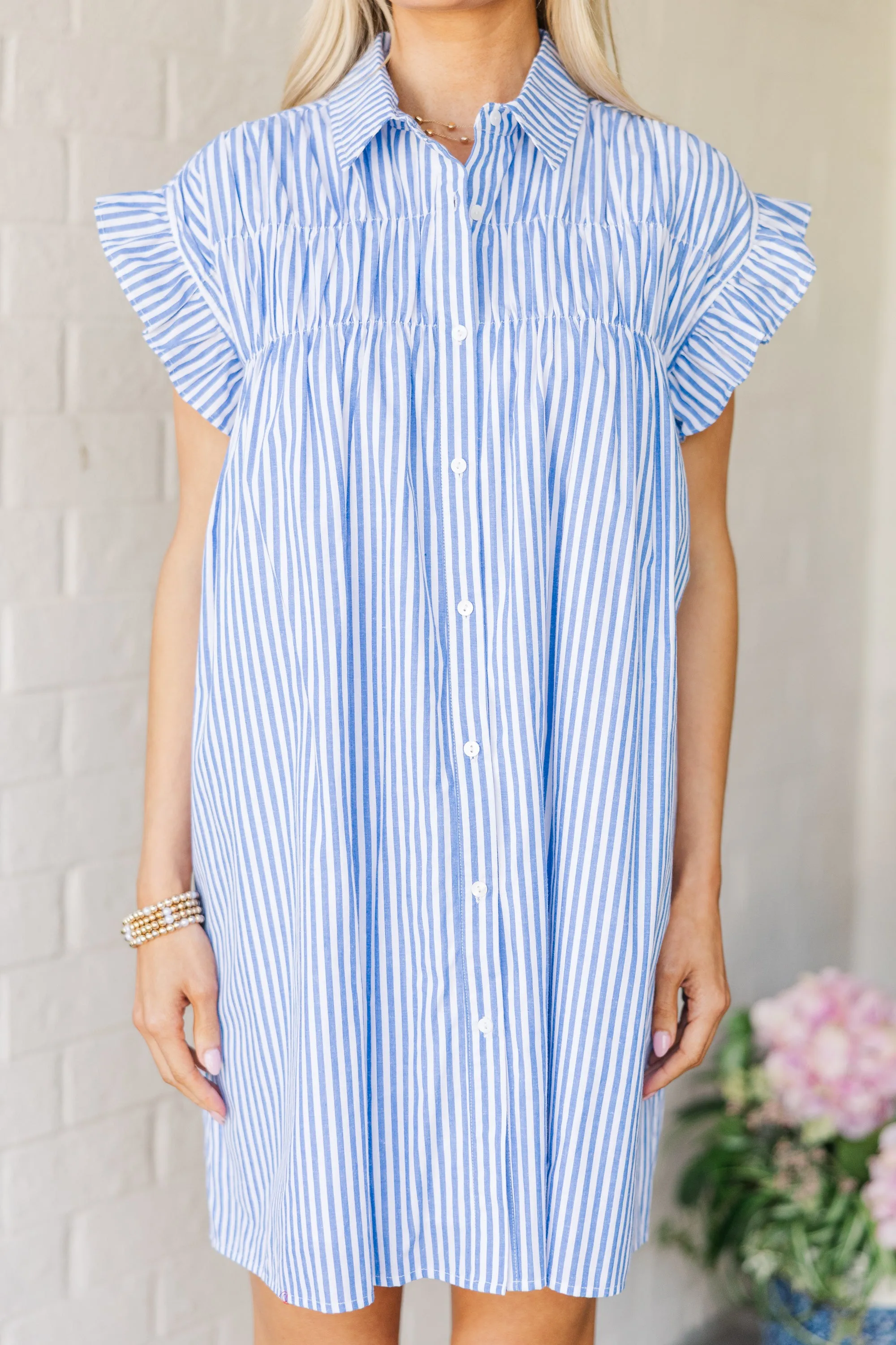 On The Way Blue & White Striped Shift Dress