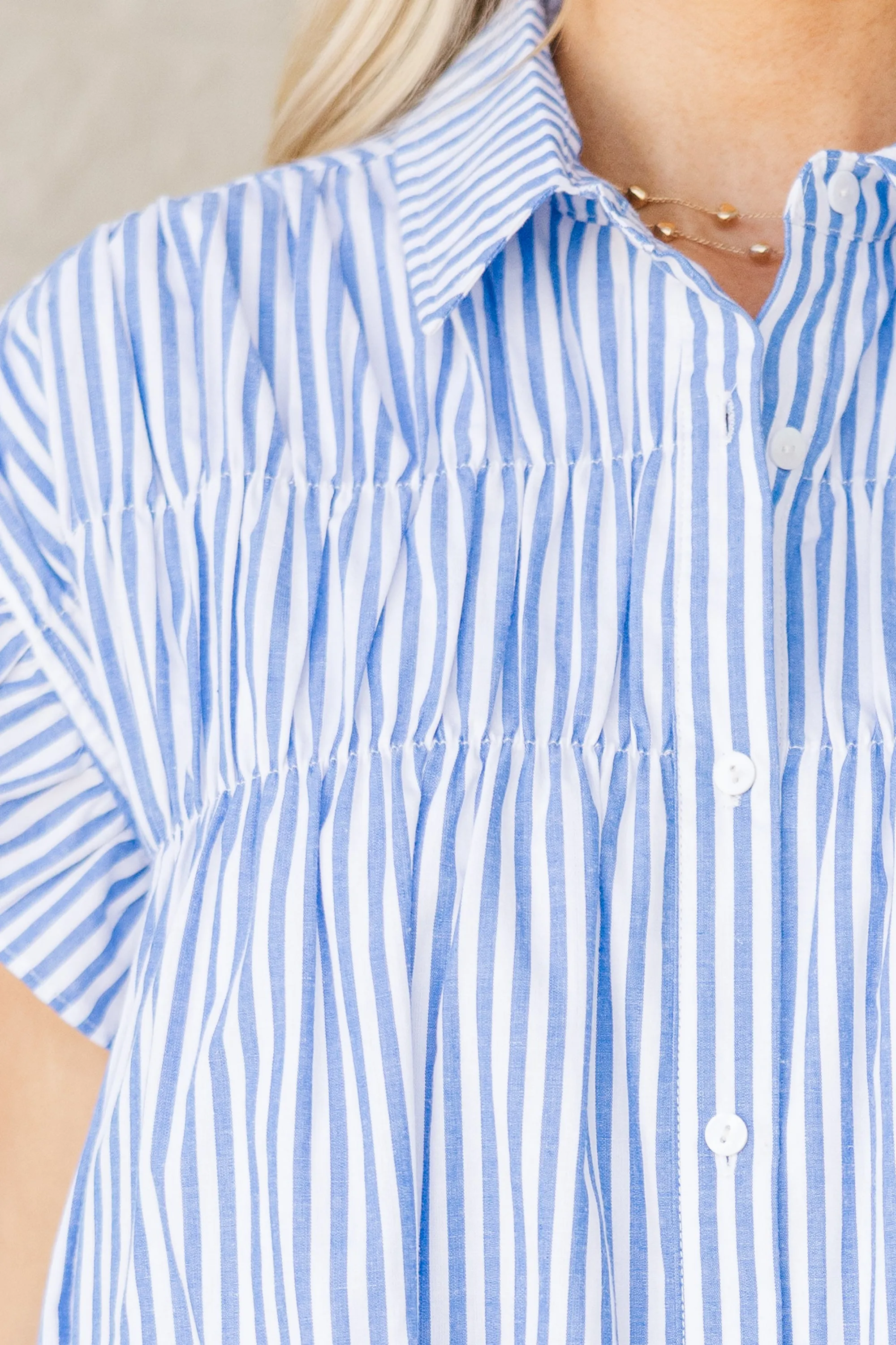 On The Way Blue & White Striped Shift Dress