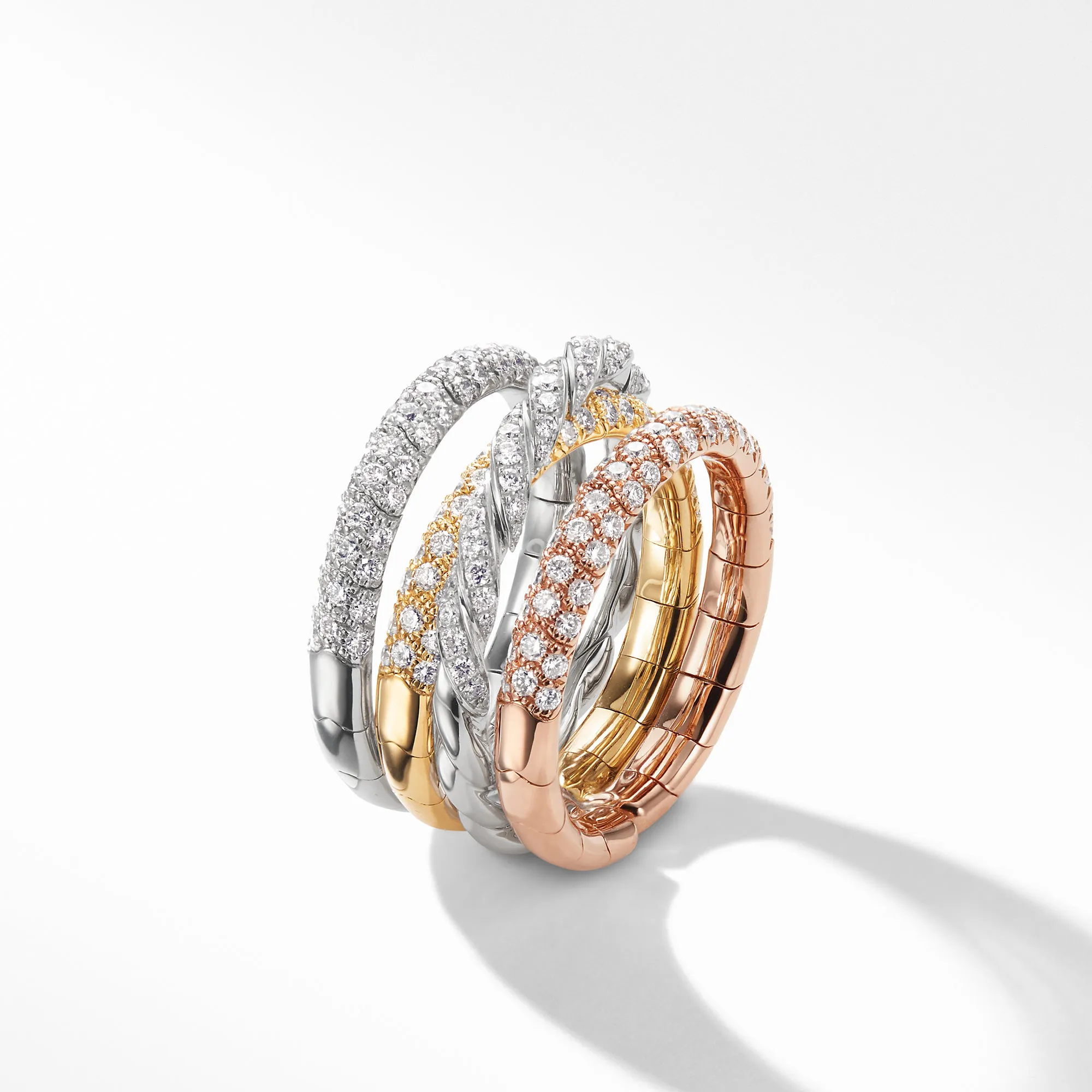 Paveflex Four Row Ring with Diamonds in 18K Gold