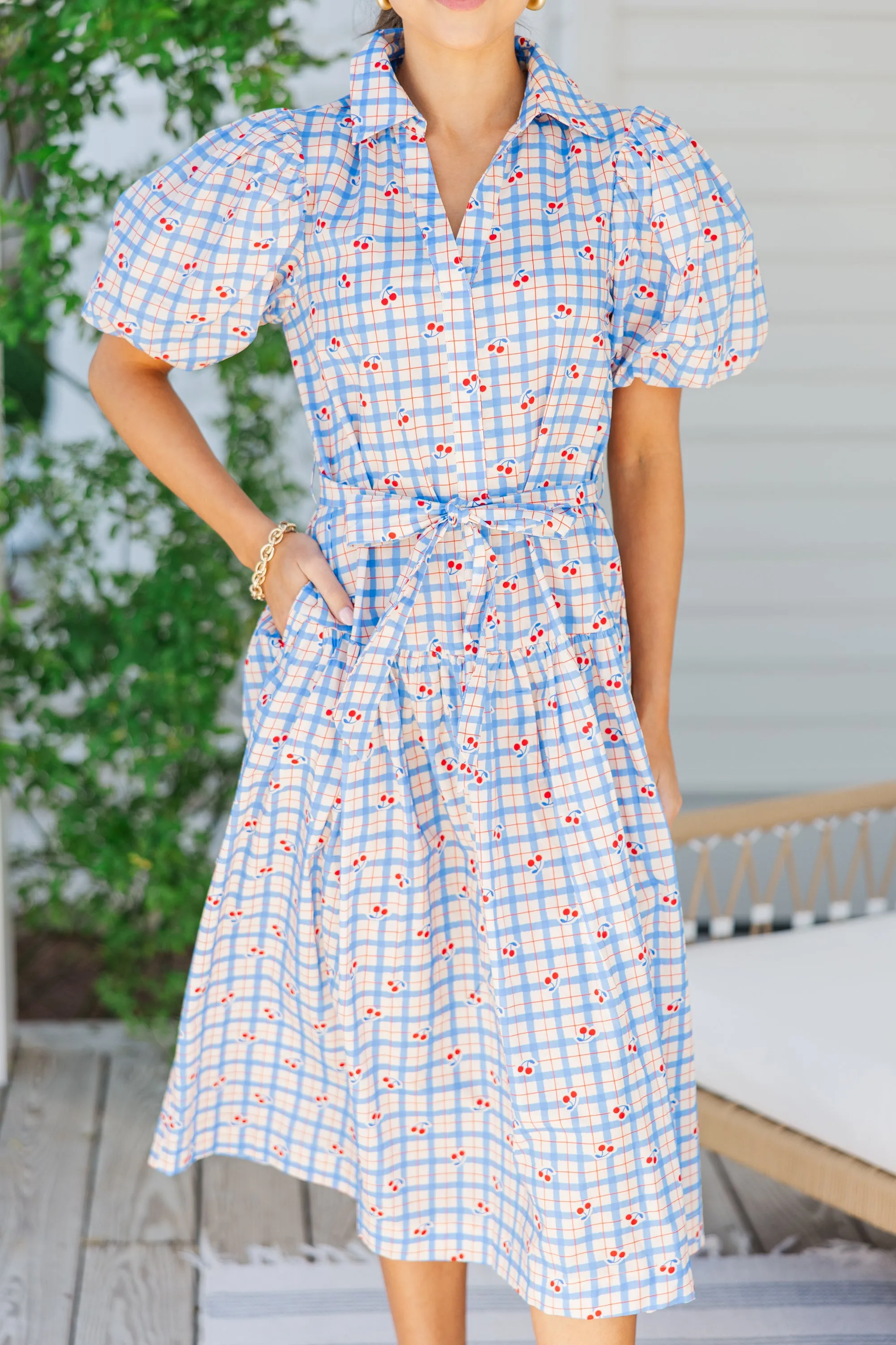 Pinch: Feeling Cheery Blue Checkered Midi Dress