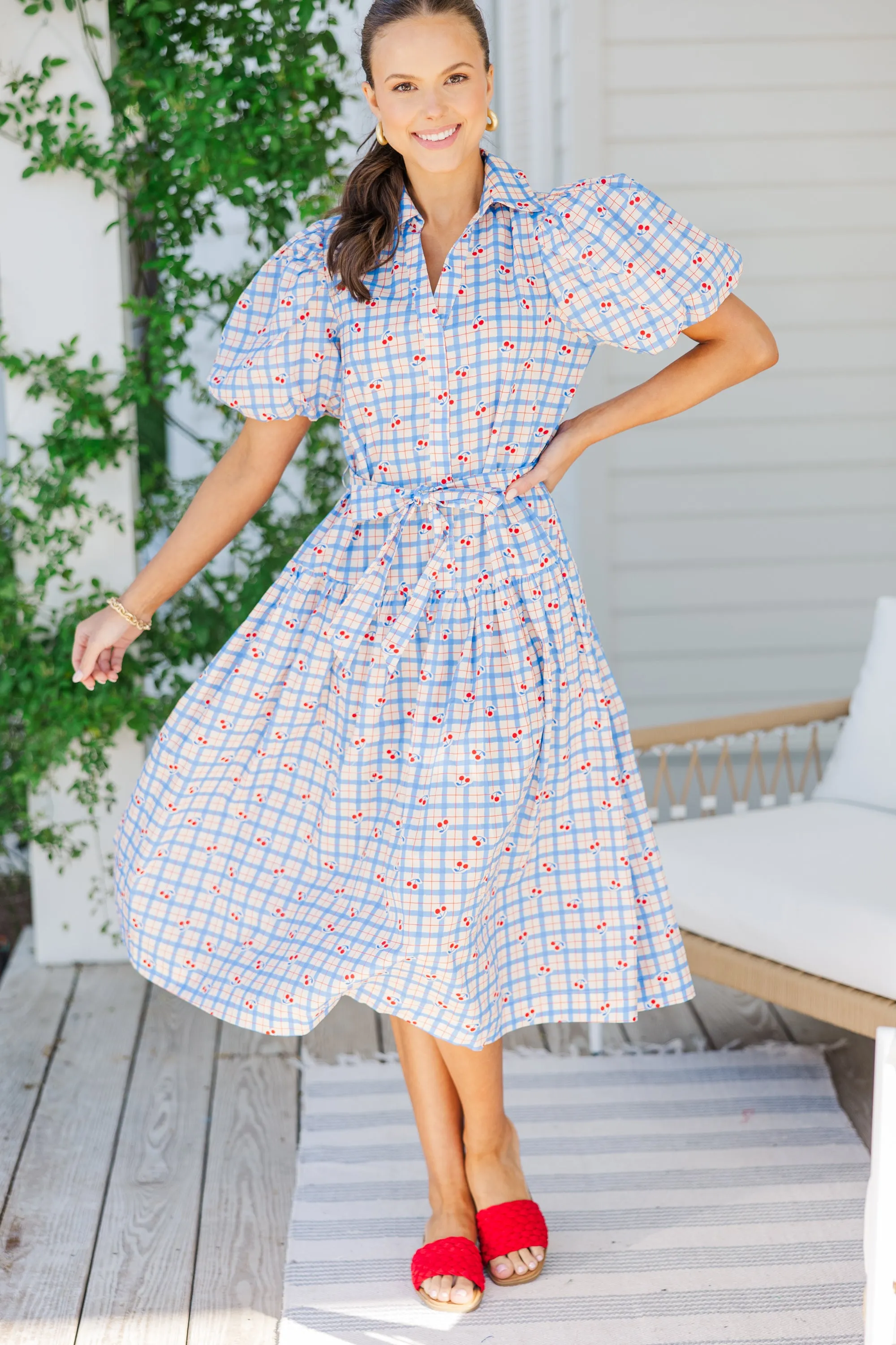 Pinch: Feeling Cheery Blue Checkered Midi Dress