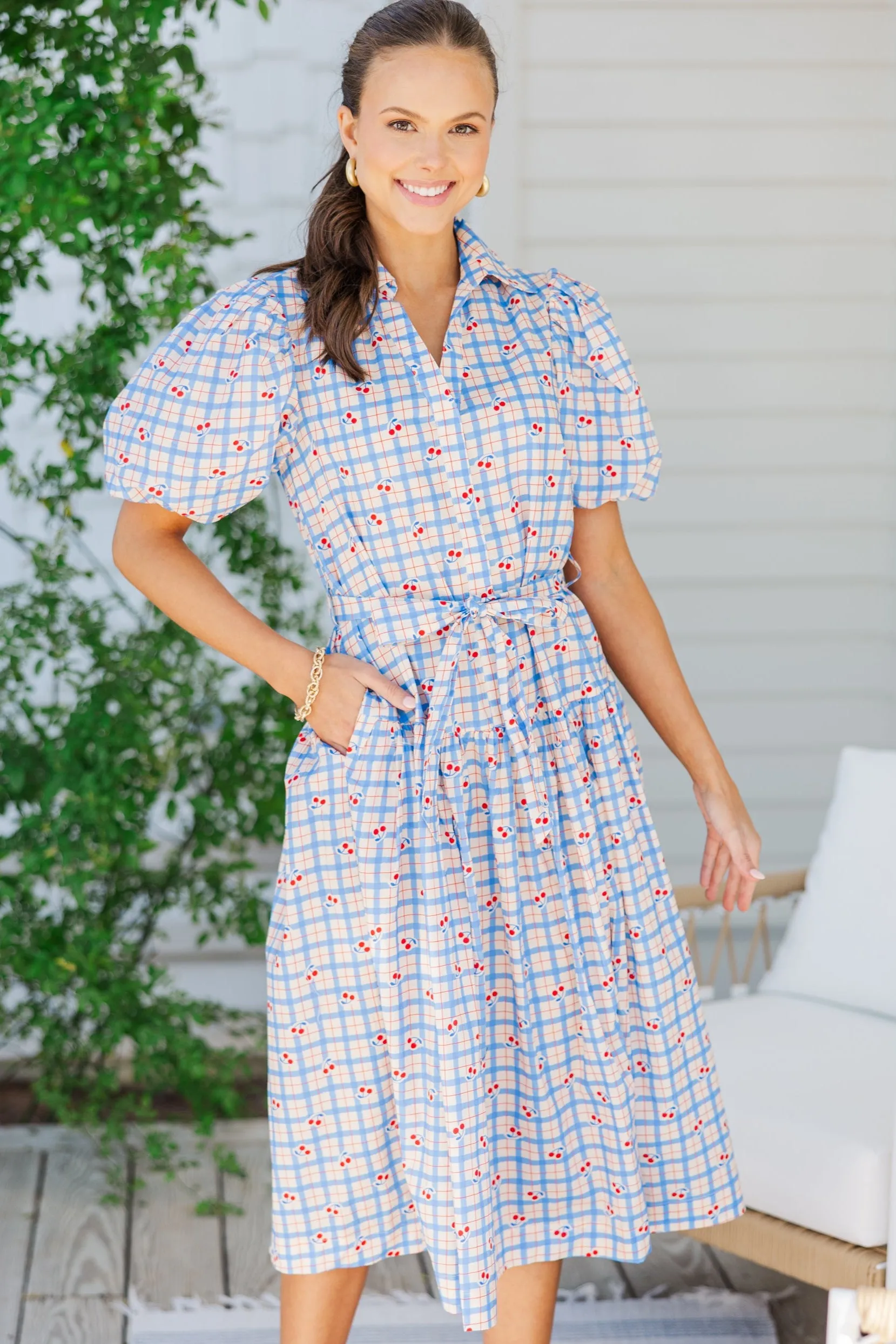 Pinch: Feeling Cheery Blue Checkered Midi Dress