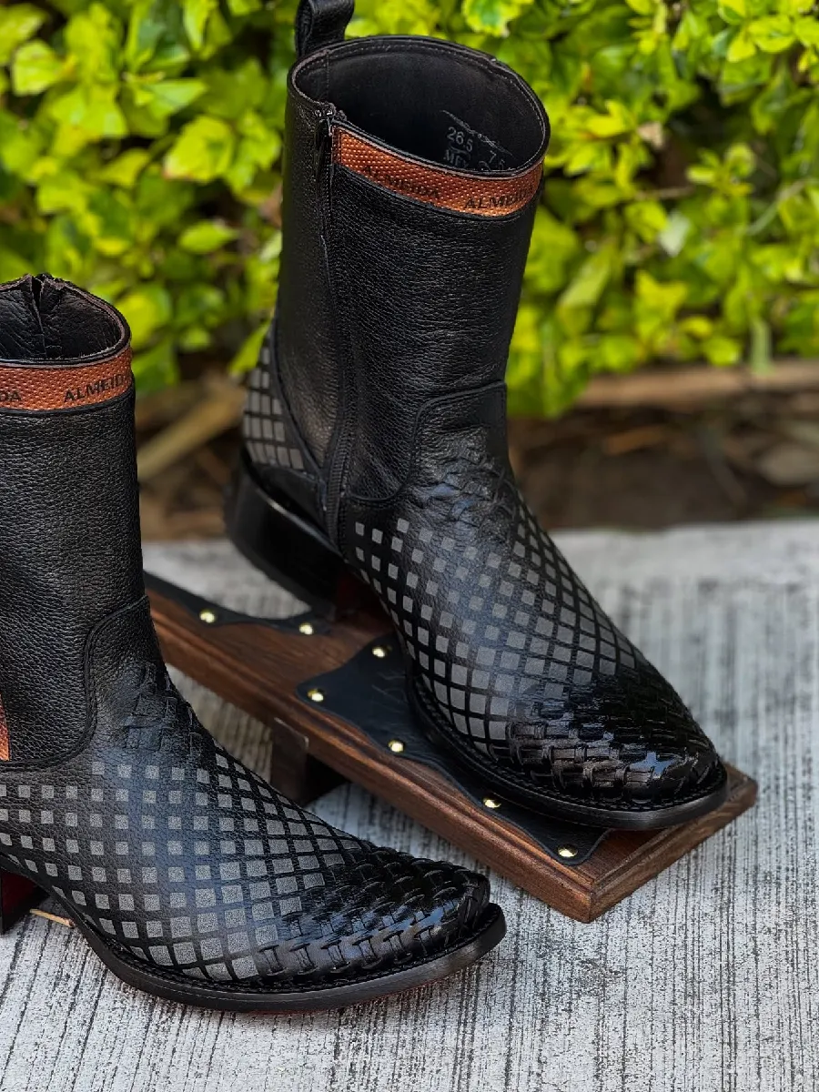 Plaid Low-heeled Mid-calf Boots