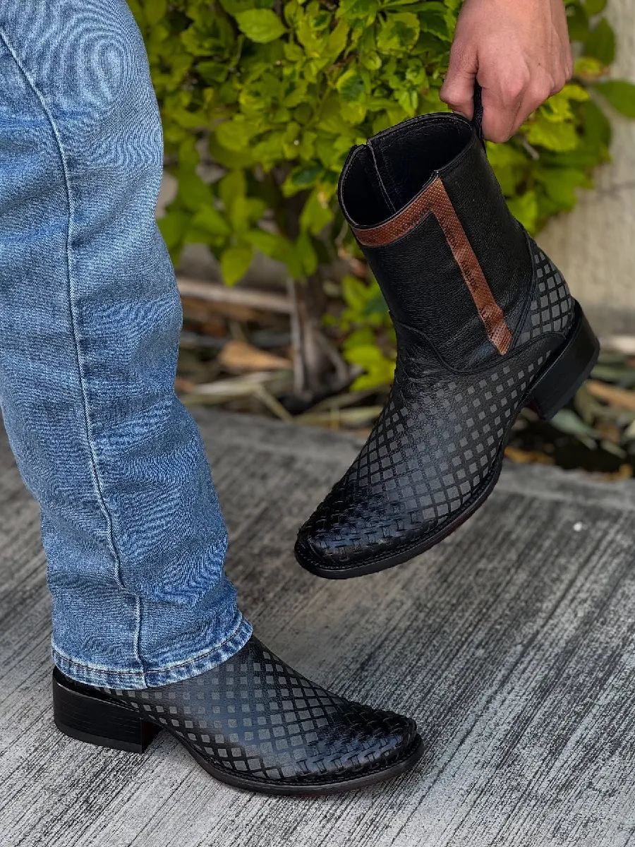 Plaid Low-heeled Mid-calf Boots