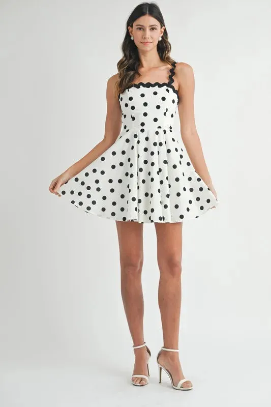 Polka Dot Mini Dress with Ricrac Trim Strap