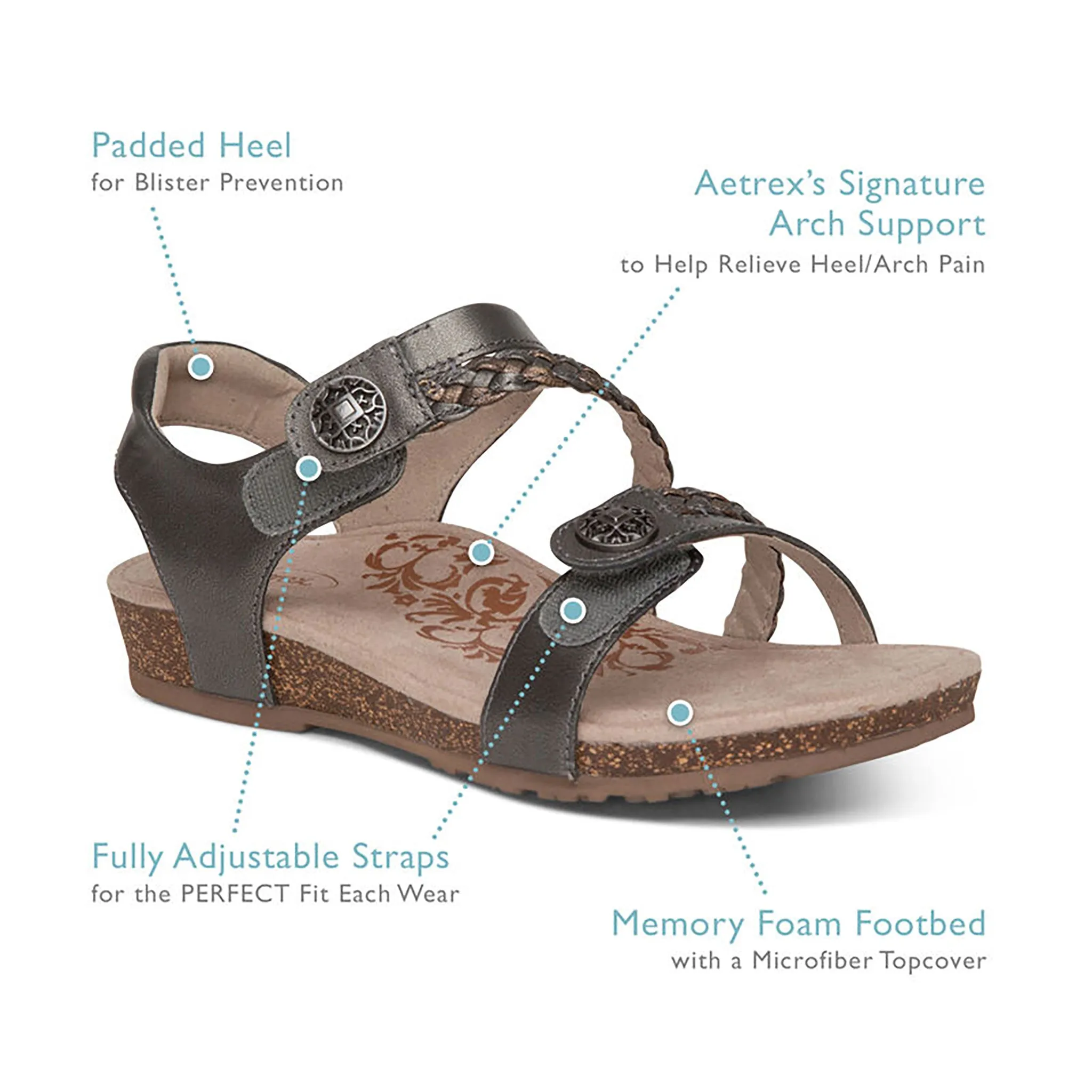 [PRE-ORDER] Aetrex | Jillian Braided Quarter Strap Gunmetal