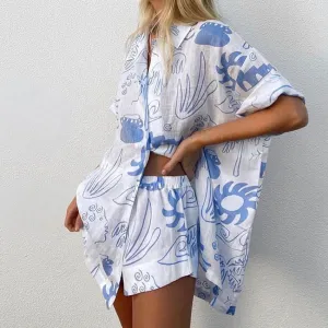 Printed Two-Piece Set | Oversized Shirt & Shorts | Breezy & Chic